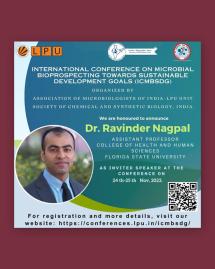 Dr. Nagpal is invited as a speaker at the annual meeting of the Association of Microbiologists of India (AMI) and the Society of Chemical and Synthetic Biology (SCSB, India).