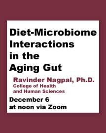 Ravinder Nagpal to speak on 'Diet-Microbiome Interactions' in the next ISL Brown Bag on December 6